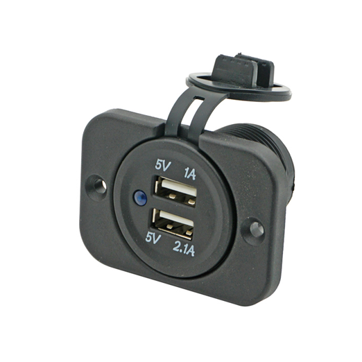 Socket 12V y doble enchufe USB con tapa