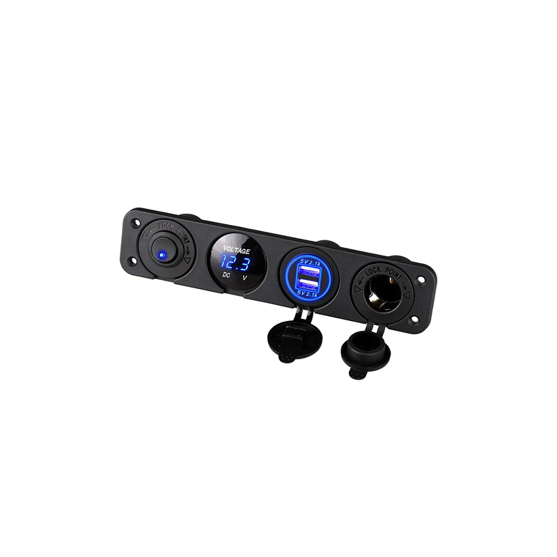 Panel 4 en 1 (Interruptor, USB, Toma y Voltimetro)