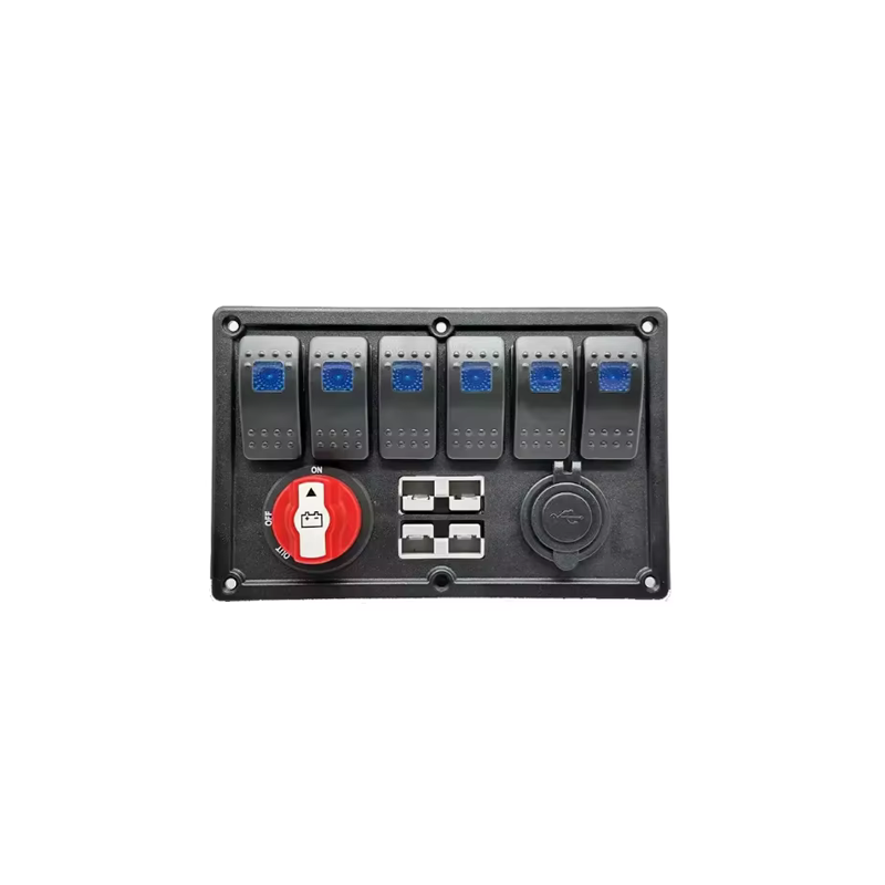 Panel 6 Interruptores + Desconectador + Doble USB + Enchufe Anderson