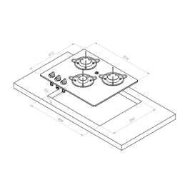 Cocina 3 Fuegos Cristal Templado (Horizontal) Navy Load